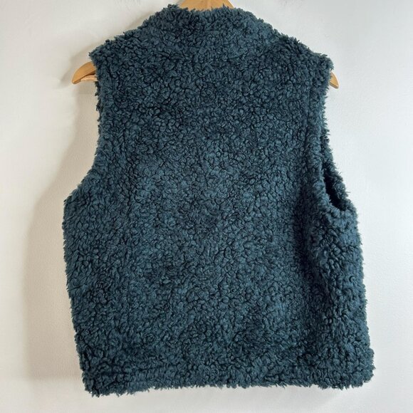 Habitat Vest Womens M/L Dark Teal Boucle Sherpa Button Front Made in USA Boho - Picture 5 of 9